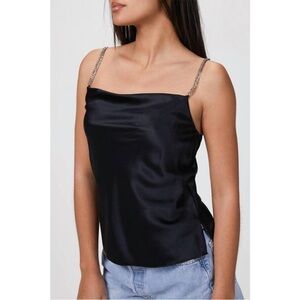 CAMI NYC IRINA Black Silk Camisole Square Drape Neck Chain Link Straps XS NWT